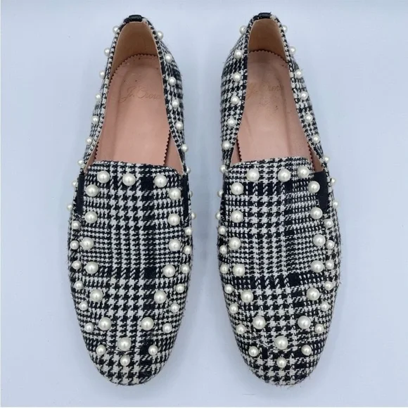 EUC J Crew Black and White Twwed Loafers with Faux Pearls - Picture 5 of 12